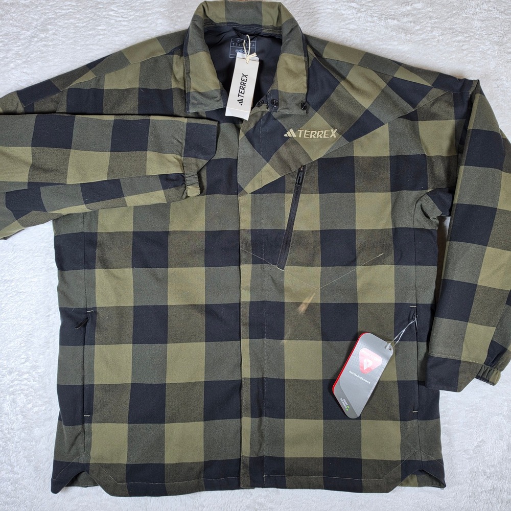 NEW Adidas Terrex XPL INS Jacket Mens L Olive Black Buffalo Check PrimaLoft $180